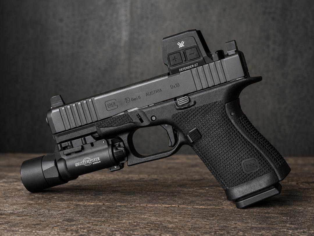 Glock 19 Gen 6 pistol with red dot sight and weapon light